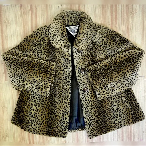 VINTAGE 90’s J. Percy for Marvin Richards Plush Leopard Faux Fur Swing Coat • L - Picture 2 of 12